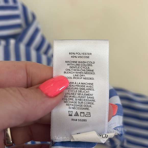 Express women’s blue and White Striped Button-Up Shirt 2 pockets tab sleeves S - Picture 11 of 14